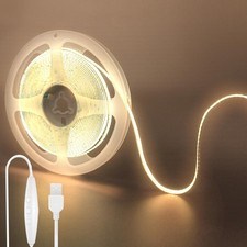 5V USB COB LED Strip Lights with Dimmable Switch,16.4FT/5M,Warm White 3000K,3...