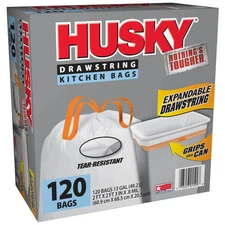 Husky Tall Kitchen White Trash Bags 13 Gallon,120 Bags (Expandable Drawstring)ss