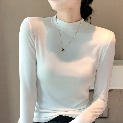 Longsleeved Base Shirt for Women Solid Color Half High Collar Comfortable Top - Picture 2 of 9