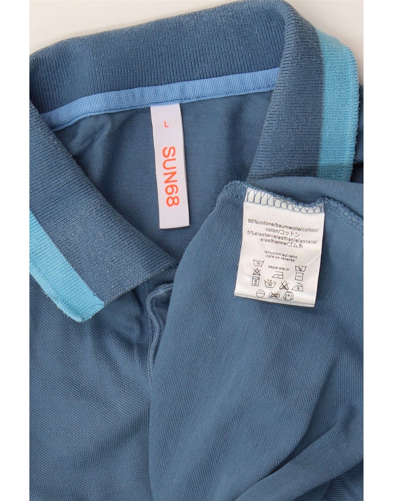Sun68 Mens Polo Shirt Large Blue Cotton AP17 image 3