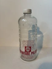 Vintage Shell Furniture Polish Pint Glass Bottle Oil Gas Advertising Petroleum