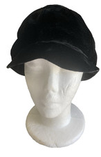 Vintage BETMAR Velour Black Hat Women OS Pillbox Newsboy Cap Bow Union Made USA