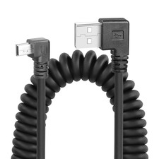 Coiled Mini USB Cable 90 Degree, USB Type a to Mini B Male Data Sync Charge Sp