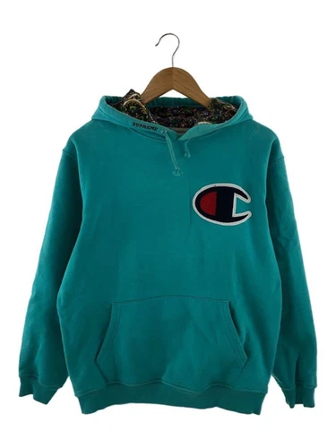 Supreme Felpa con Cappuccio 13AW Champion Pullover L Cotone Verde Macchia