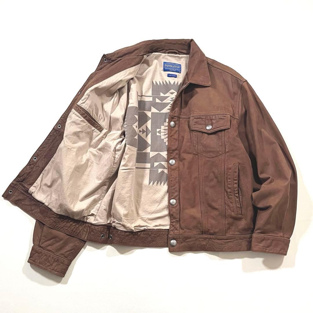 Pendleton Leather Trucker Jacket Men Native Patte… - image 1