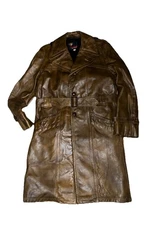 Vintage Richman Brothers Retro Leather Coat Mens 38 Brown Button  70s