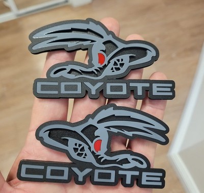 Coyote Grey Racing Emblem Angry Aggressive Fender Badge Fits Ford Mustang Pair