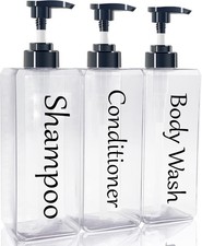 Shampoo and Conditioner Dispenser Clear, Set of 3, 27oz - 001-transparent
