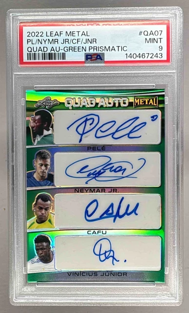 Pele Neymar Jr Cafu Vinicius Junior 2022 Leaf Metal Green Auto 5/5 PSA 9