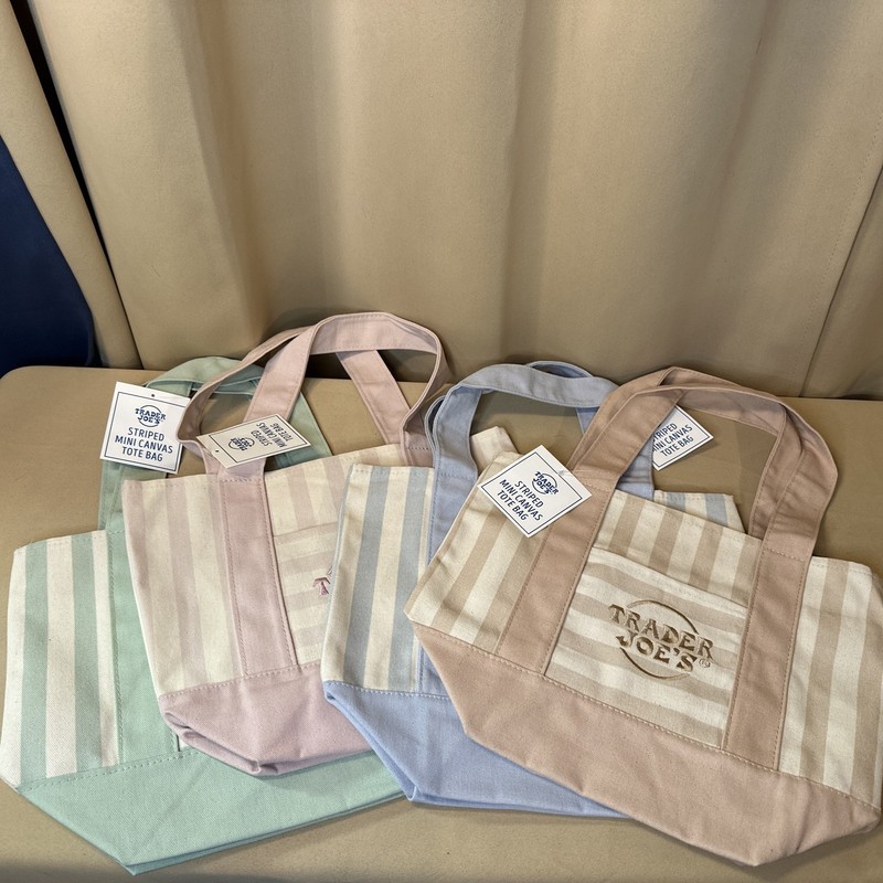 Trader Joe's Mini Pastel Stripe Canvas Tote Bag Limited Ed. Set 4 NWT FAST SHIP!
