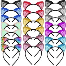 20 Pieces Cat Ears Headbands Reversible sequin headband Cute Cat Headbands
