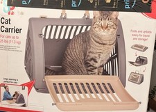 Gray Hard-Sided Plastic Cat Carrier Travel Crate for Cats up to 25 lbs