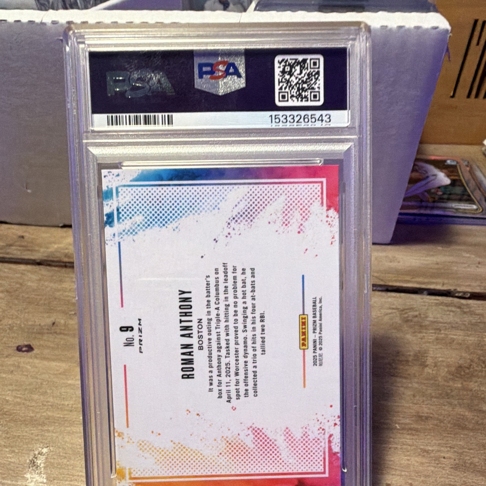 Panini Prizm 2025 Roman Anthony Color Blast #9 RC PSA 10 Baseball Red Sox view 2