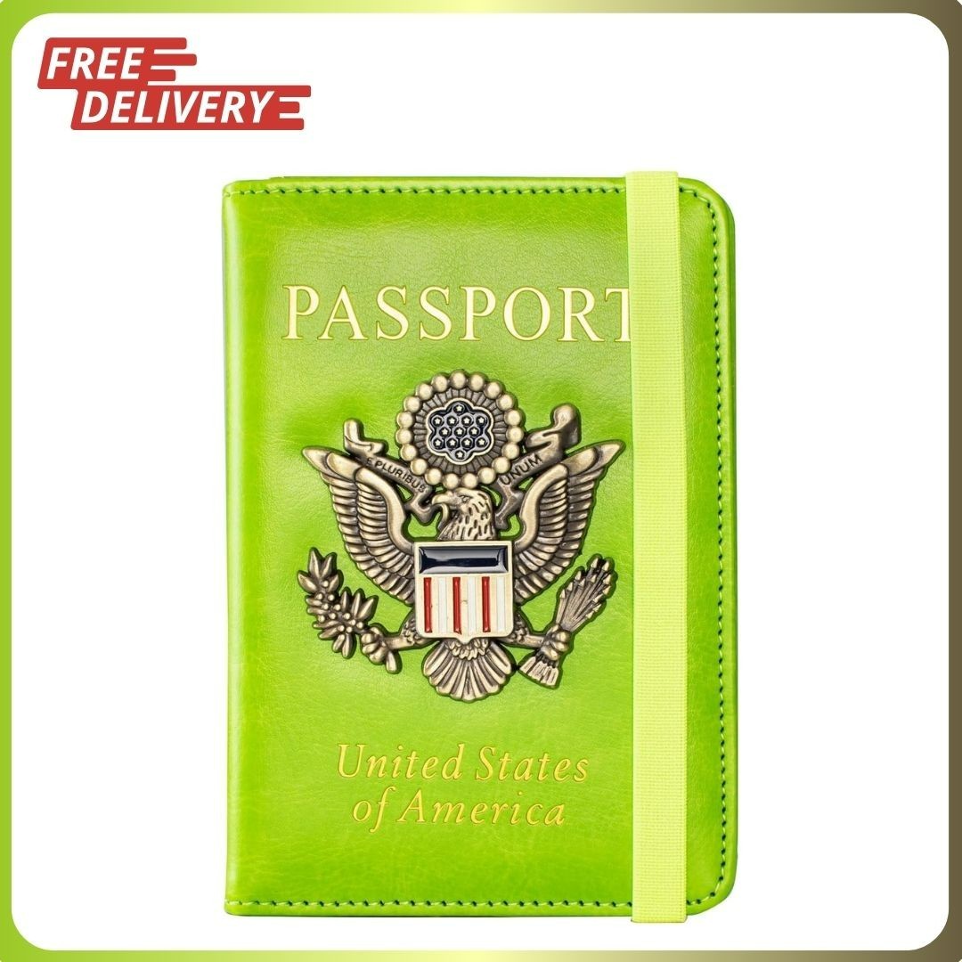 Passport Holder Cover and Card Case Slot Combo RFID Blocking Leather Travel Pass-image