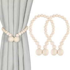 2 Pack Magnetic Wood Bead Curtain Tiebacks Boho Curtain Holders