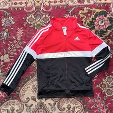 Adidas Track Jacket Kids Size M 10/12 Red Black White Excellent Colorblock Zip