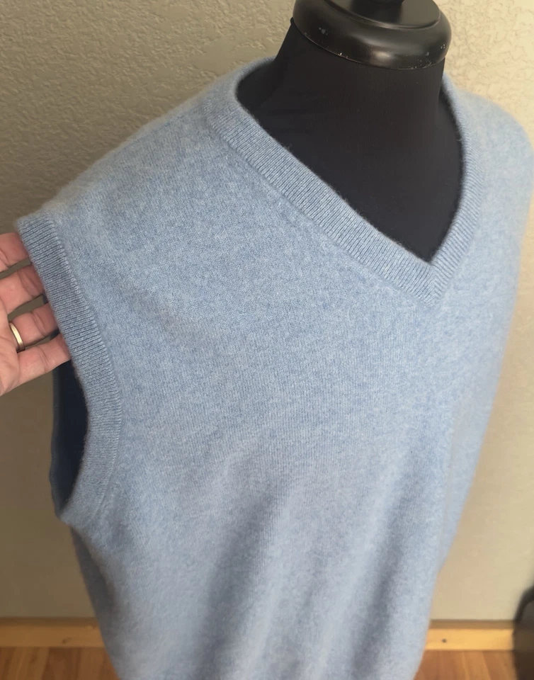Chaleco Suéter Lands End Para Hombres Cachemira Cuello en V Talla XL Clásico Azul Preppy Professor Foto 4 de 4