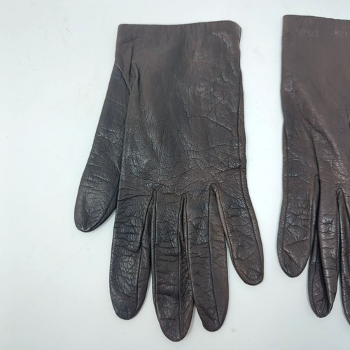 Vintage Gloves Brown Leather 6 3/4 Small - Picture 4 of 9