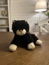 TY Classic 1997 Vintage Boots Kitten Cat Black White Green Eyes Red Ribbon EUC