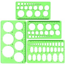 Circle and Oval Template 4 Pack Clear Green Plastic Measuring Template Ruler ...