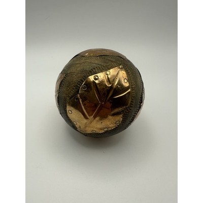 Vintage Rustic Wood and Brass Leaf Decorative Orb Sphere Bowl Filler 3 Inch
