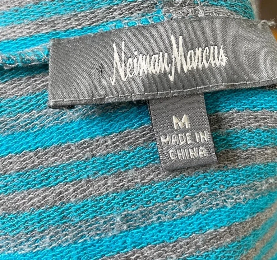 Sudadera con capucha para mujer Neiman Marcus cremallera completa tejida manga larga elástica M gris a rayas Foto 3 de 4