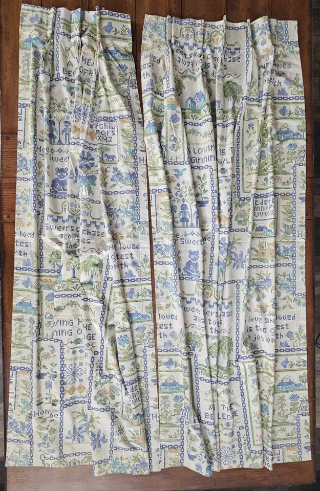 Cortinas vintage Sears Perma Press plisadas imitación punto de cruz cottagecore  Foto 2 de 4