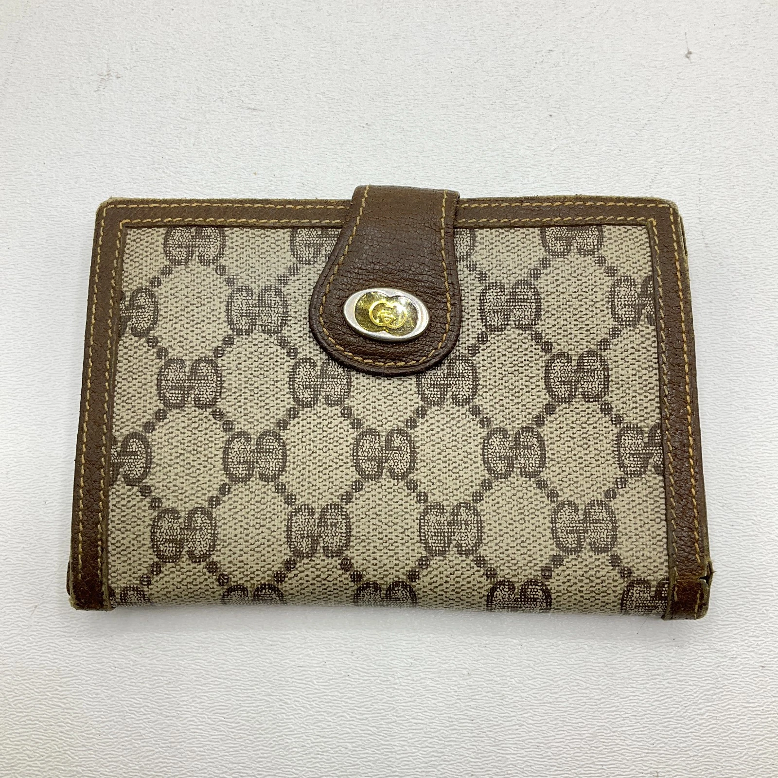 Portafoglio Vintage Gucci GG Supreme Portamonete Bi F Pelle Marrone Rivestito Tela