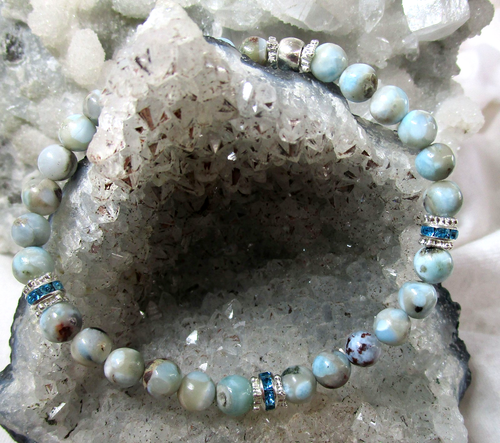 LARIMAR  Edelstein  Armband HANDARBEIT 6 mm ca. 19 cm  Nr.15