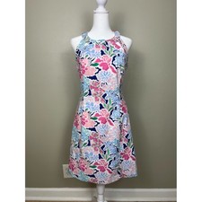 Pink and Blue Floral Halter Midi Dress Preppy Cottagecore Size 4