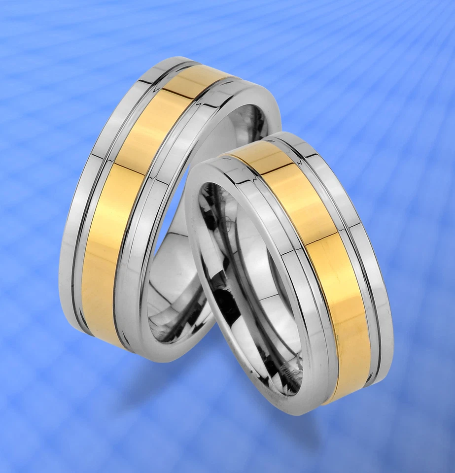 2 WOLFRAM TRAURINGE & GRAVUR GRATIS , RINGE mit IP GOLD Platierung  , JW21 - Bild 1 von 1