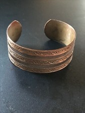 Vintage Wide Solid Copper Marked Stamped Cuff Bangle Bracelet signed underneat