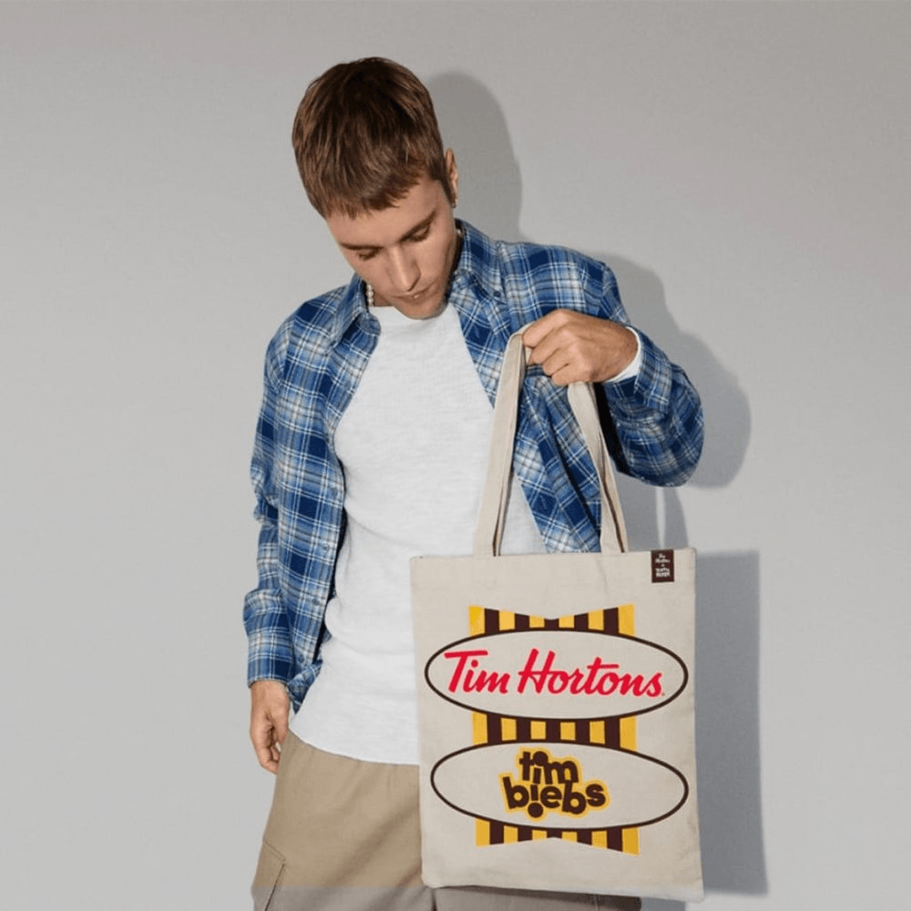 Justin Bieber ジャスティンビーバー トートバッグ レア Justin Bieber Tim Biebs canvas Tote bag Tim Hortons NWT