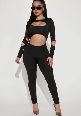 FASHION NOVA Women’s Black Cut Out Sexy Club/Party Jumpsuit