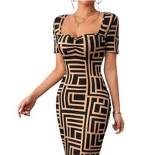 Shein Bodycon Mini Dress Womens Large Prive Geometric Print Sweetheart Dress New