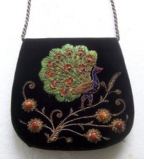 Embroidered evening purse Zardozi peacock motif NO US CUSTOMS FEES