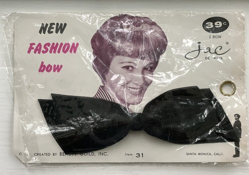 NEW Vintage JAC De Paris Fashion Black Velvet Hair Bow Clip Beauty Guild - Picture 4 of 4