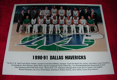 1990-91 DALLAS MAVERICKS Basketball Team Photograph~NBA~Roy Tarpley~Brad  Davis
