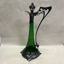ANTIQUE WMF CLARET JUG GREEN GLASS LINER ART NOUVEAU MAIDEN