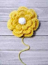 crochet handmade flower for knit hats 4 inch bobble yarn yellow 1pc