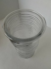 Round Shaped Vase Clear Glass Horizontal Line Pattern 10 Inches Tall New
