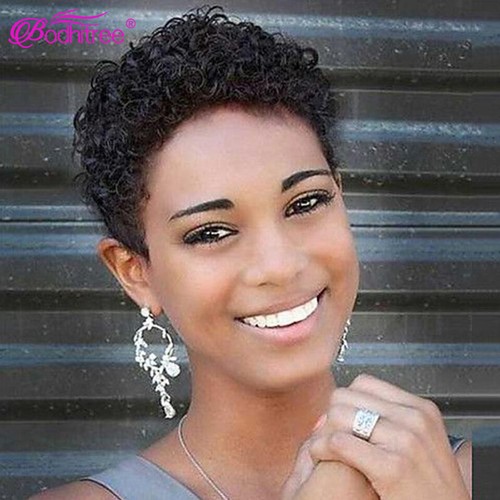 Short Bob Pixie Cut Wig Human Hair Afro Curly Wigs Hair Full Machine