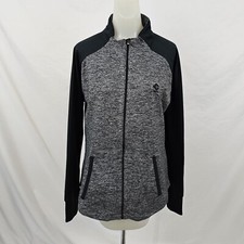 FootJoy FJ Womens Golf Jacket Full Zip Heather Gray Black Poly Stretch Large EUC