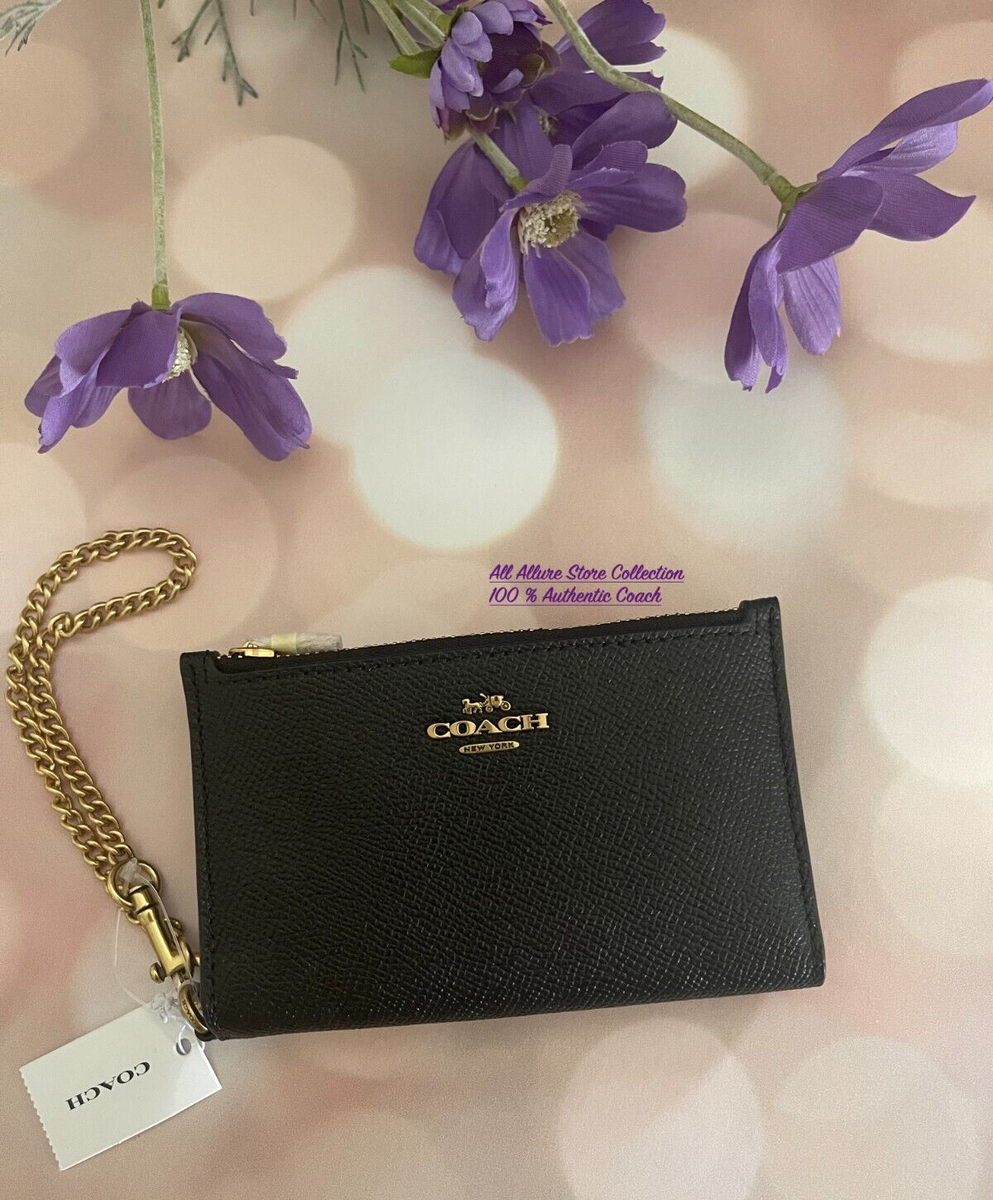 NWT COACH ZIP CHAIN WALLET CARD CASE IN LEATHER C2644 Black | eBay