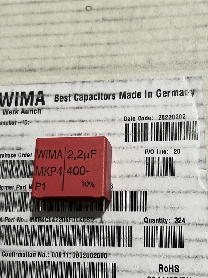 Condensador MKP4G042206F00KSSD 1 pieza - WIMA MKP4 2.2uF (2,2μF) 400V 10% paso: 27.5 mm Foto 2 de 2