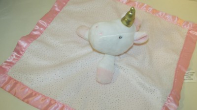 Target limited ed unicorn pink satin baby security blanket lovey white gold dots