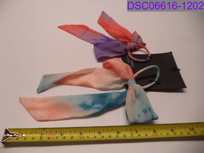 2 Pack Free Press Multi-Colored Watermark Bow Hair Ties Blue, Pink, Purple