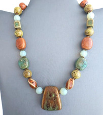 Ceramic Beaded Necklace Chunky Fall Autumn Colors Speckled Glaze 16 to 19