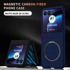 For Motorola Razr/Razr+ 2024 Luxury Carbon Fibre Texture Case Mag Safe Cover