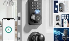 Fingerprint Keypad Deadbolt with Handle Set, Keyless Entry Door Lock, Black